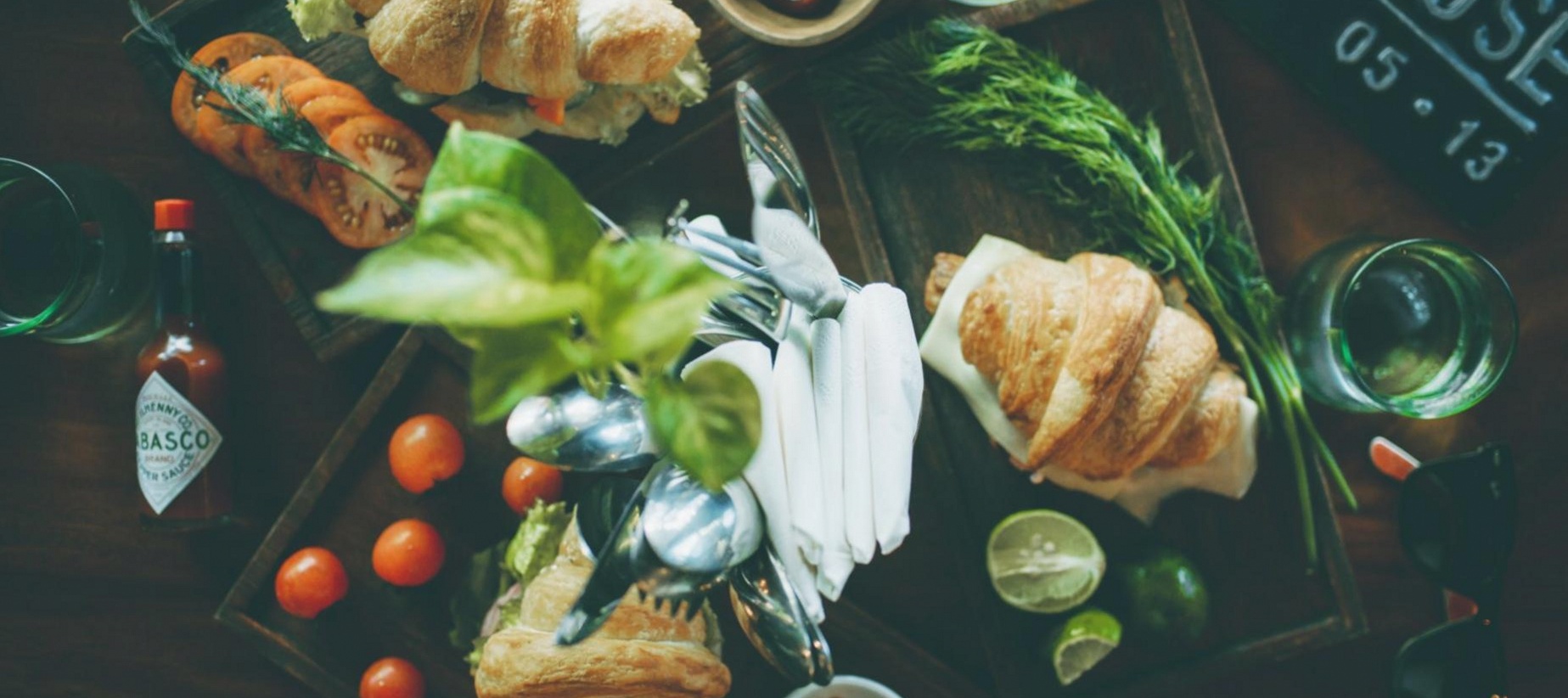 Seasonal produce laid out on a wooden surface